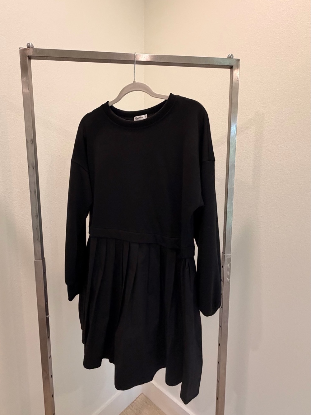 Amazon Black Tiered Sweatshirt Dress with Pleated Skirt - Picture 2 of 4